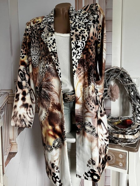MISSY Blazer Longblazer Kurzmantel Gehrock 38 40 Leo braun Gliederkettenprint Glitzernieten