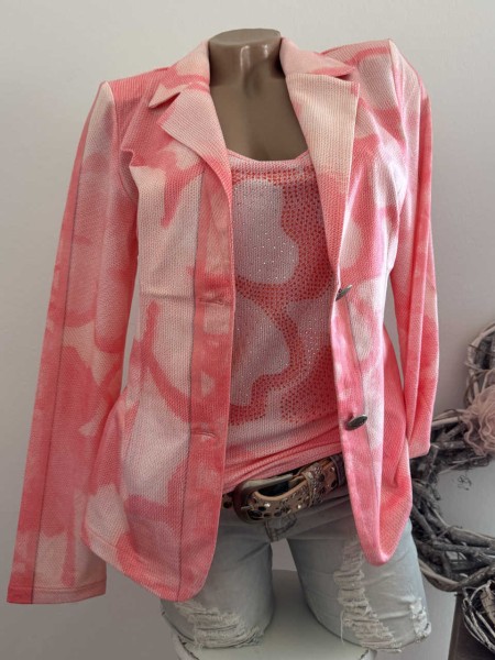 Blazer MISSY M 38 Jackett lachs weiss floral Glitzersteinchen NEU