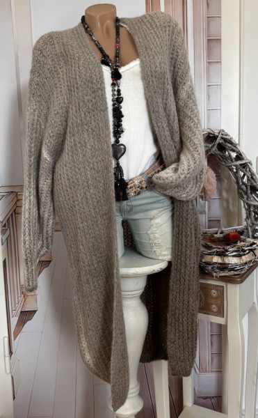 Strickmantel warm schlamm Made in Italy Cardigan Oversized NEU 40-44 Ärmel überschnitten