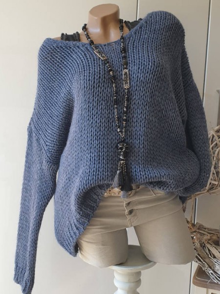 Grobstrickpulli jeansblau Pullover Knit 38-44 Pulli Made in Italy