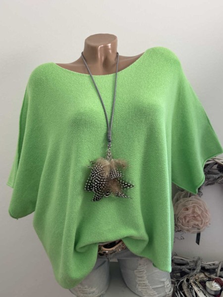 Kurzarm Feinstrick Tunika Oversized Pullover grüner Apfel 38-42 Pulli Made in Italy NEU