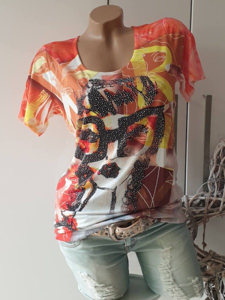 Tunika MISSY Neu S 36 Shirt bunt T-Shirt Glitzer Steinchen NEU
