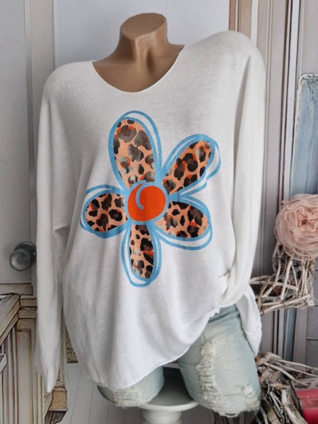 Tunika Longsleeve weiss Metallicprint 40-44 NEU Made in Italy