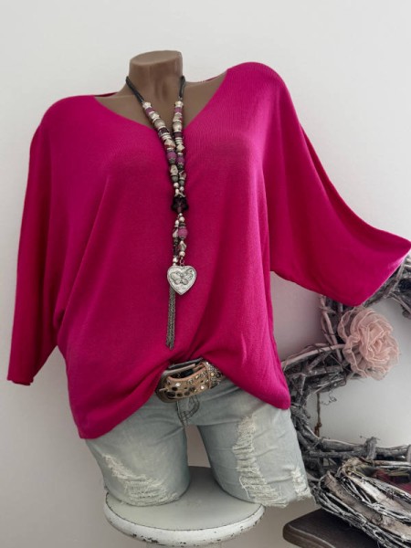 beere Tunika Glattstrick Pullover Oversized Italy 38-42 Fledermausarm 1/2 Arm