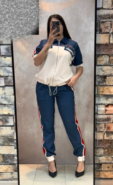 XL 42 MISSY 2tlg Hose und Jacke sportlich Neue Frühjahrskollektion Kurzarm blau/weiss