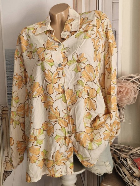 44-48 Tunika Hemdbluse Bluse Made in Italy weiss floral gemustert NEU