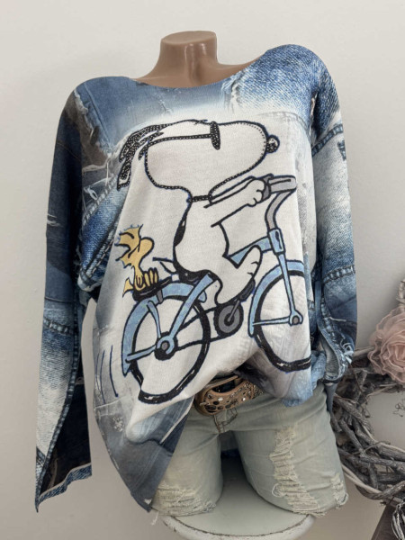 Feinstrick Tunika Longsleeve Graffiti Comic gemustert 40-44 Lurexsaum Made in Italy Glitzer Nieten