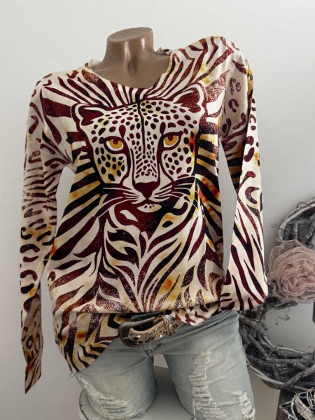 MISSY Feinstrick S/M 36 38 Longsleeve Neu Glitzersteinchen Leo Print gemustert