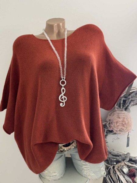 Kurzarm Feinstrick Tunika Oversized Pullover rost 38-42 Pulli Made in Italy NEU