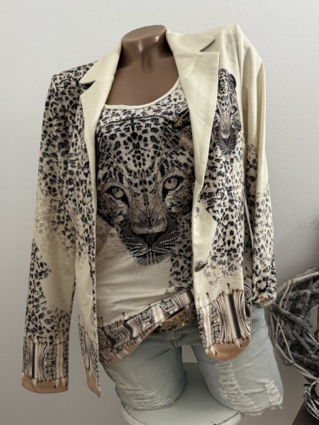 MISSY L 40 Blazer Kurzblazer creme beige Tiger Glitzersteinchen Neue Kollektion