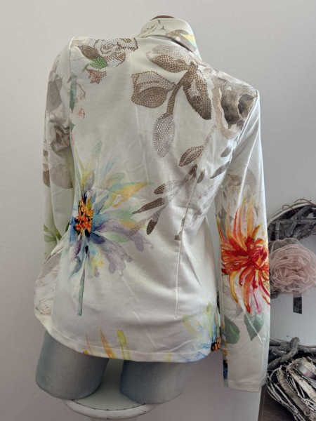 XL 42 Blazer Jackett MISSY weiss bunte Aquarell Blumen Print Neu