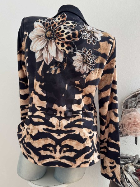 Blazer MISSY XL 42 Kurzblazer Animalprint braun schwarz Leoblumen Glitzer Neue Kollektion