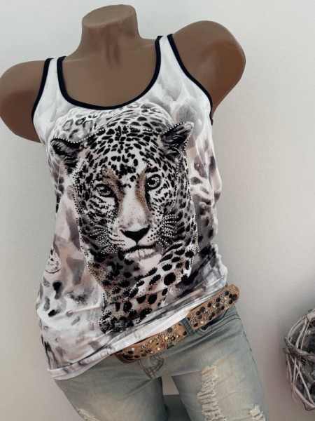 MISSY S 36 Trägertop Top Longtop Tiger Animal Muster Glitzer Nieten Neu
