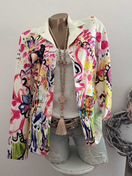 M 38 MISSY Blazer Jackett Graffiti Frida Romantik Blumen Print Neu