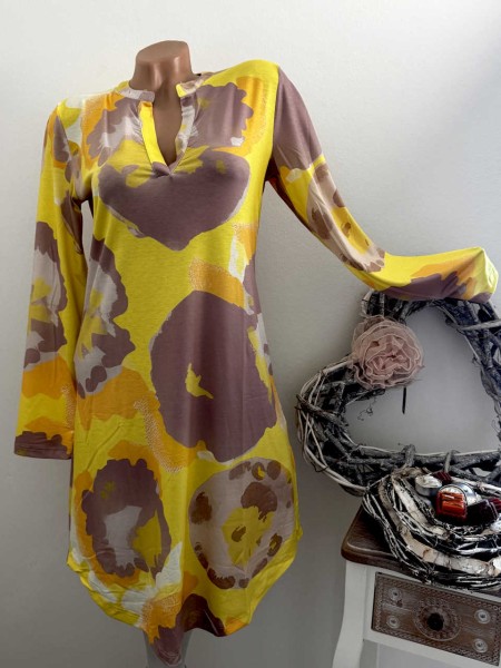 Kleid MISSY M 38 Tunika butterweich gelb gemustert Glitzer Nieten Neu