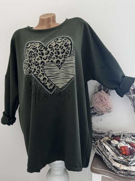 Sweat Tunika Shirt NEU Made in Italy 40-44 dunkelgrün Leo Herzen Longsleeve