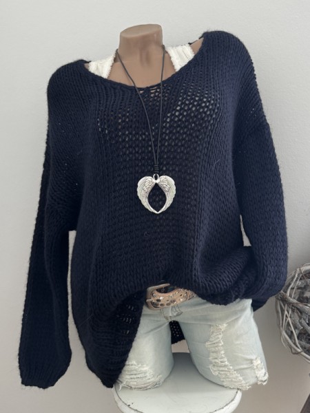 38-44 Pulli Grobstrickpulli Made in Italy dunkelblau Pullover Knit