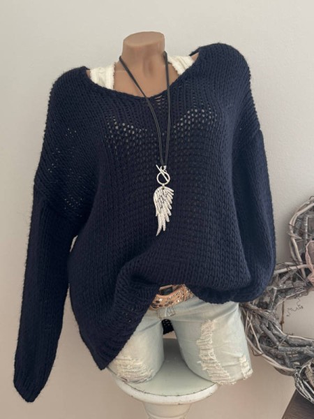 dunkelblau Pullover Made in Italy Grobstrickpulli 38-44 Pulli Neu Grobstrickpulli