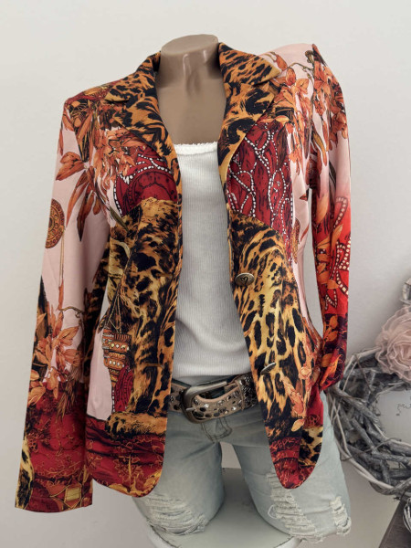 Blazer MISSY M 38 Jackett Leopard Bordeaux Erdtöne Leo NEU Glitzersteinchen