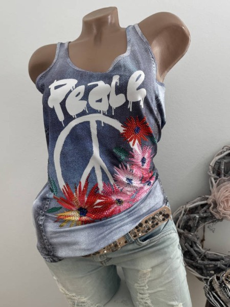 MISSY XL 42 Trägertop Top Longtop Boho Peace Jeansoptik Print Glitzer Nieten Neu