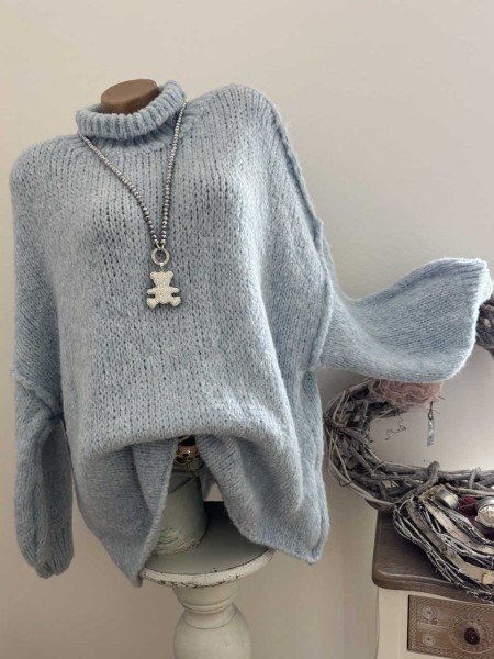 Flausch Pulli Pullover Rollkragen Eisblau hellblau 40-46 Neu Made in Italy