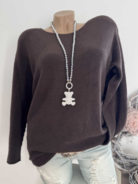 Flausch Pullover Pulli dunkelbraun 38-42 Neu Tunika Made in Italy