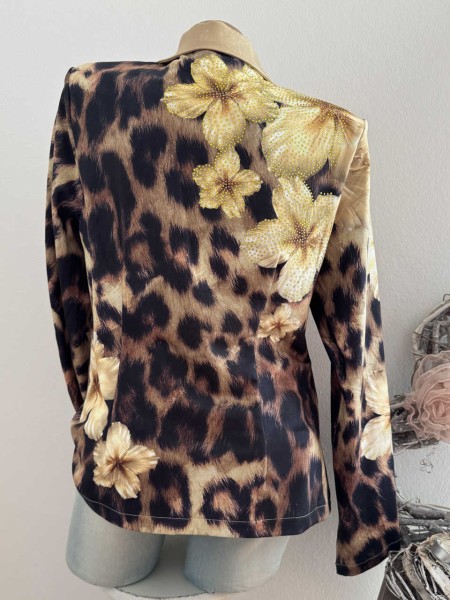 Blazer MISSY L 40 Kurzblazer Animal Leo mit Blumenprint Glitzer Neue Kollektion
