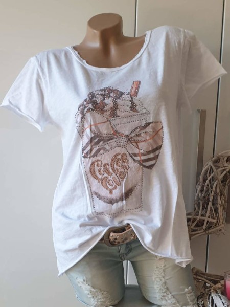 T-Shirt Shirt Print 36 38 40 Tunika Italienische Mode Neu Glitzer Nieten unfinished