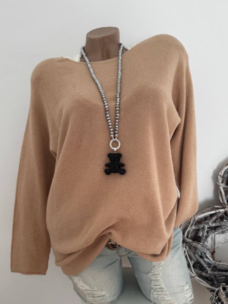 Flausch Pullover Pulli sandbraun 38-42 Neu Tunika Made in Italy
