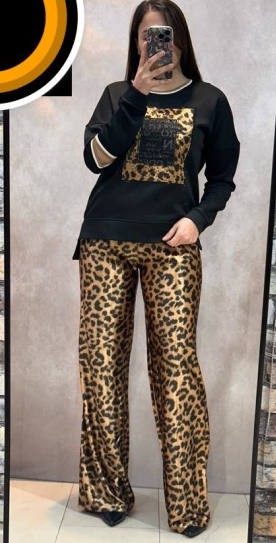 MISSY 2tlg elegant M 38 Neu Sweatshirt und Hose schwarz/Leo Glitzer