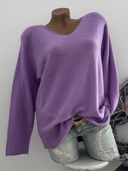 V-Neck Flausch Pullover Pulli lila 38-42 Neu Tunika Made in Italy