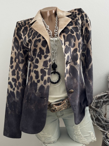 Blazer MISSY S 36 Kurzblazer Leo taupe schwarz Glitzer Nieten Neu