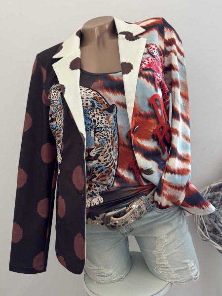 Blazer MISSY XL 42 Jackett Animal Leopard Floral Polka Dots Print NEU Glitzersteinchen