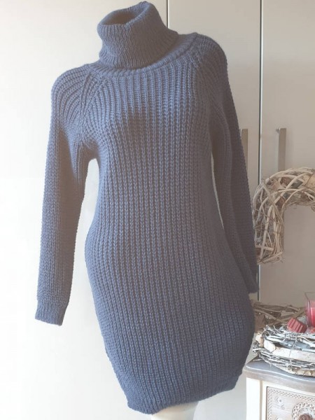 Kleid Stiefelkleid 36-40 jeansblau Long Pulli Strickkleid Rollkragenkleid Made in Italy