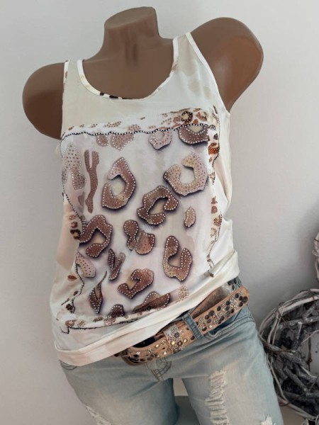 MISSY M 38 Trägertop Top Longtop Leo/Animal Glitzer Nieten Neu