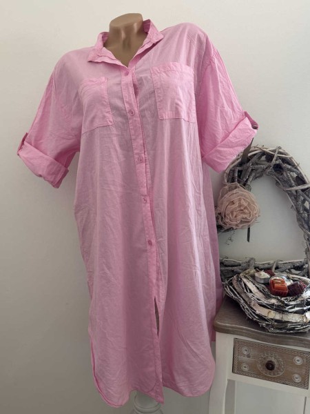 Long Hemdbluse pink Bluse Hemdblusenkleid Made in Italy 40-44 Baumwolle