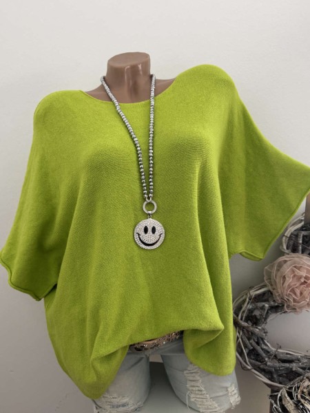 Kurzarm Oversized Pullover apfelgrün Feinstrick Tunika 38-42 Pulli Made in Italy NEU