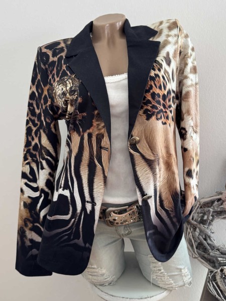 Blazer MISSY XXL 44 Neue Kollektion Kurzblazer Animal Tigerkopf Glitzer Nieten Glitzer