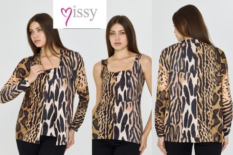 2tlg Set MISSY L/XL 40 42 Strick Jacke + Top Animal Leo Mix Glattstrick Longtop Cardigan