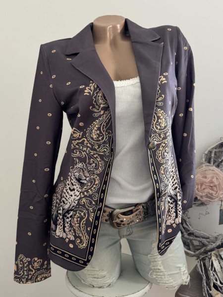 Blazer MISSY S 36 Jackett dunkelgrau Leopard & Paisley Print NEU Glitzersteinchen