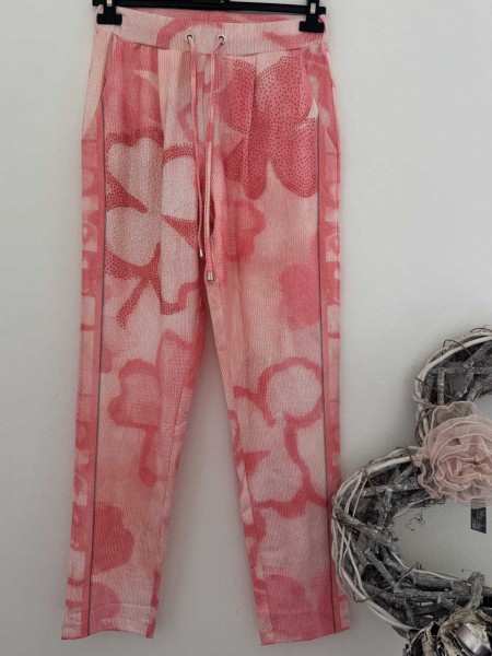 Hose MISSY XL 42 Joggpants Lachs rosa weiss Floral Glitzernieten Neu