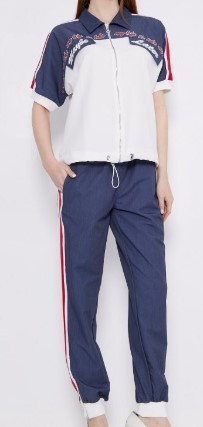 L 40 MISSY 2tlg Hose und Jacke sportlich Neue Frühjahrskollektion Kurzarm blau/weiss