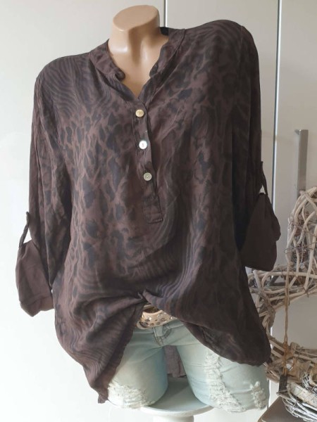 Hemdbluse Bluse Made in Italy Fischerhemd 38 40 42 Tunika dunkelbraun schwarz Leo/Animalprint