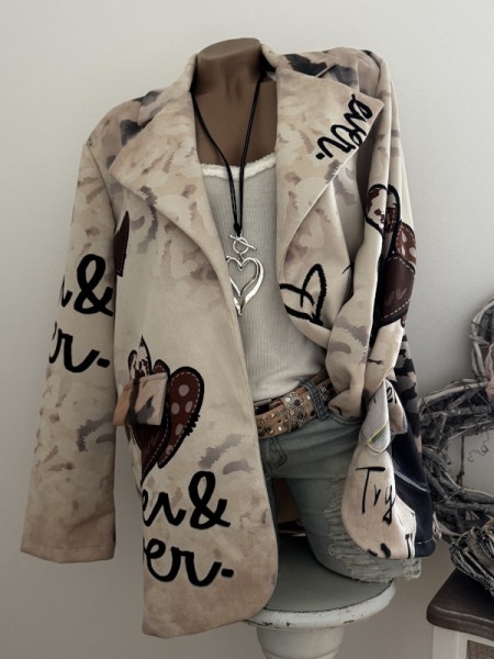 Blazer Velourlederoptik 40-44 Made in Italy Comic Mouse Print bunt Neu