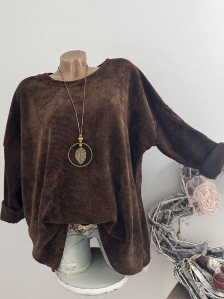 Cord Tunika schoko braun Made in Italy 40-44 NEU Pullover