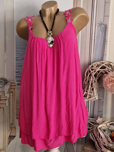 Blütenträger Top 36-40 Trägertop Longtop Tunika Top 2-lagig pink Made in Italy