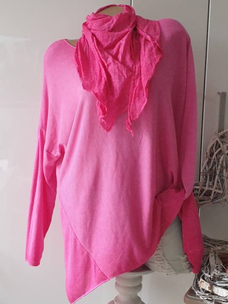 pink 2tlg Zipfel long Tunika 40 42 44 Shirt zipfelig mit Tuch Neu