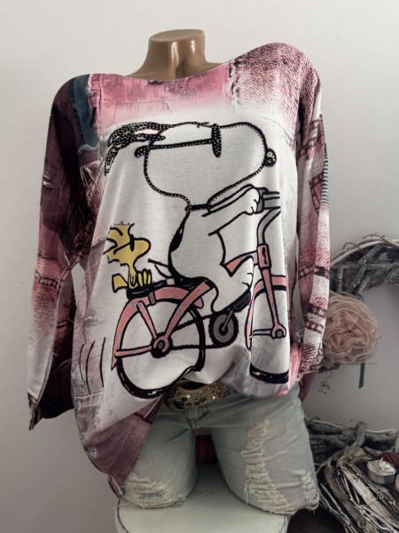 Longsleeve Tunika Glitzer Steinchen 40-44 Comic rosa bunt Made in Italy