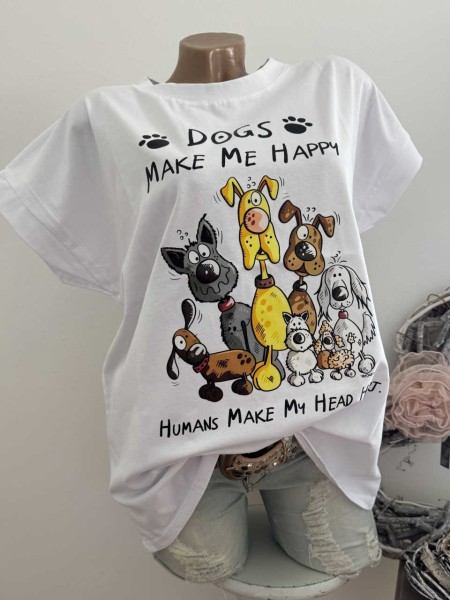 NEU T-Shirt Shirt weiss Dogs 36-40 Made in Italy
