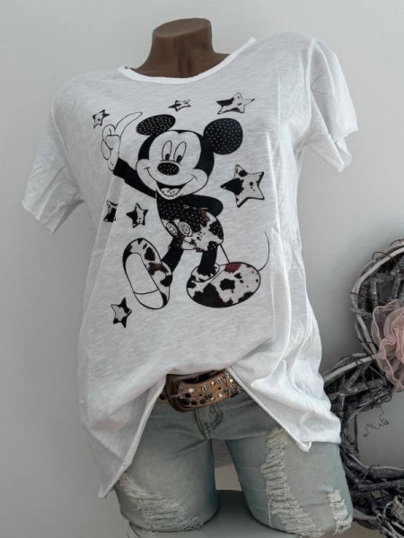 T-Shirt Shirt weiss schwarz Comicmouse 36 38 40 42 Italy Nieten NEU
